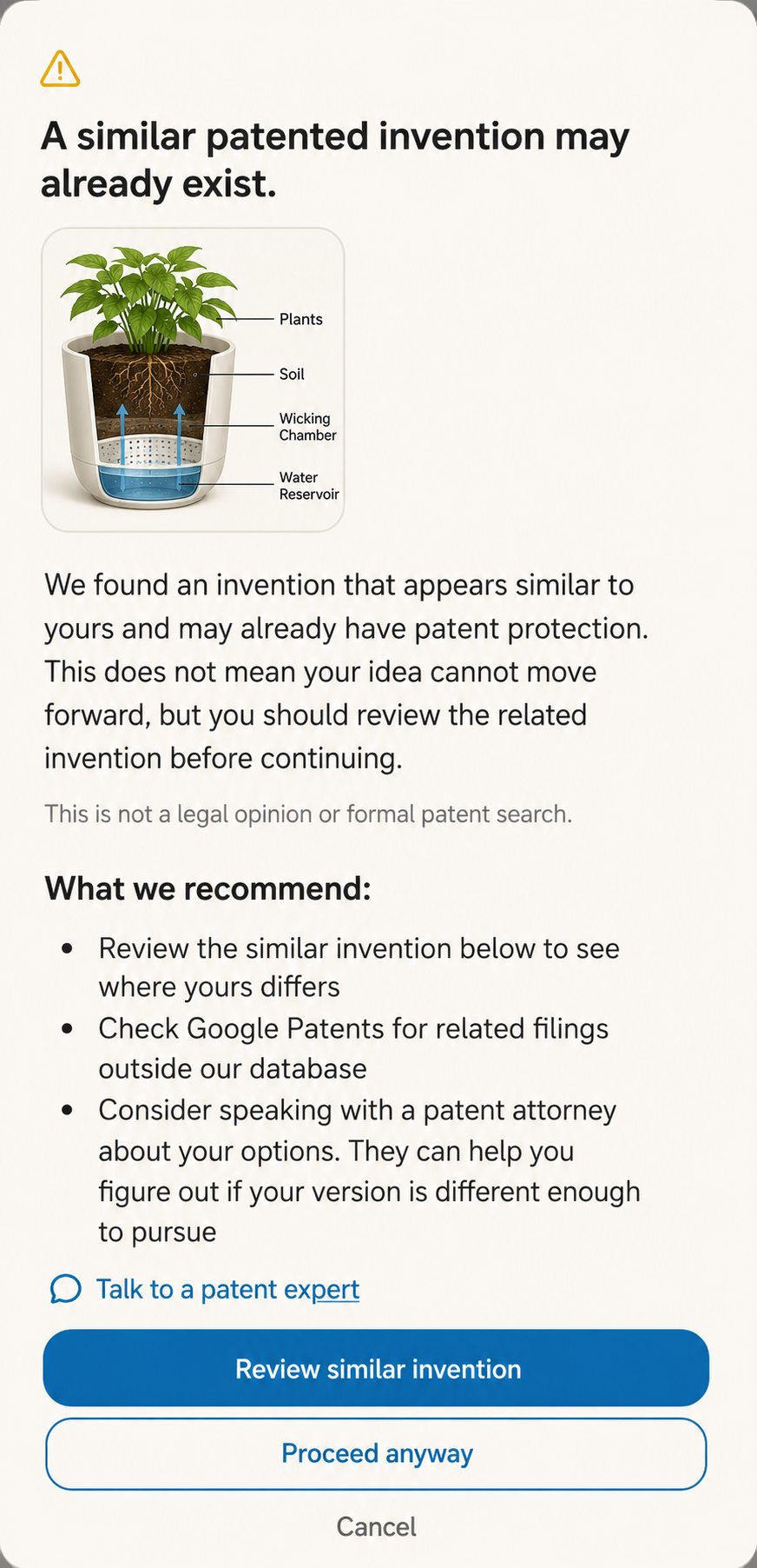 Patent scan screen